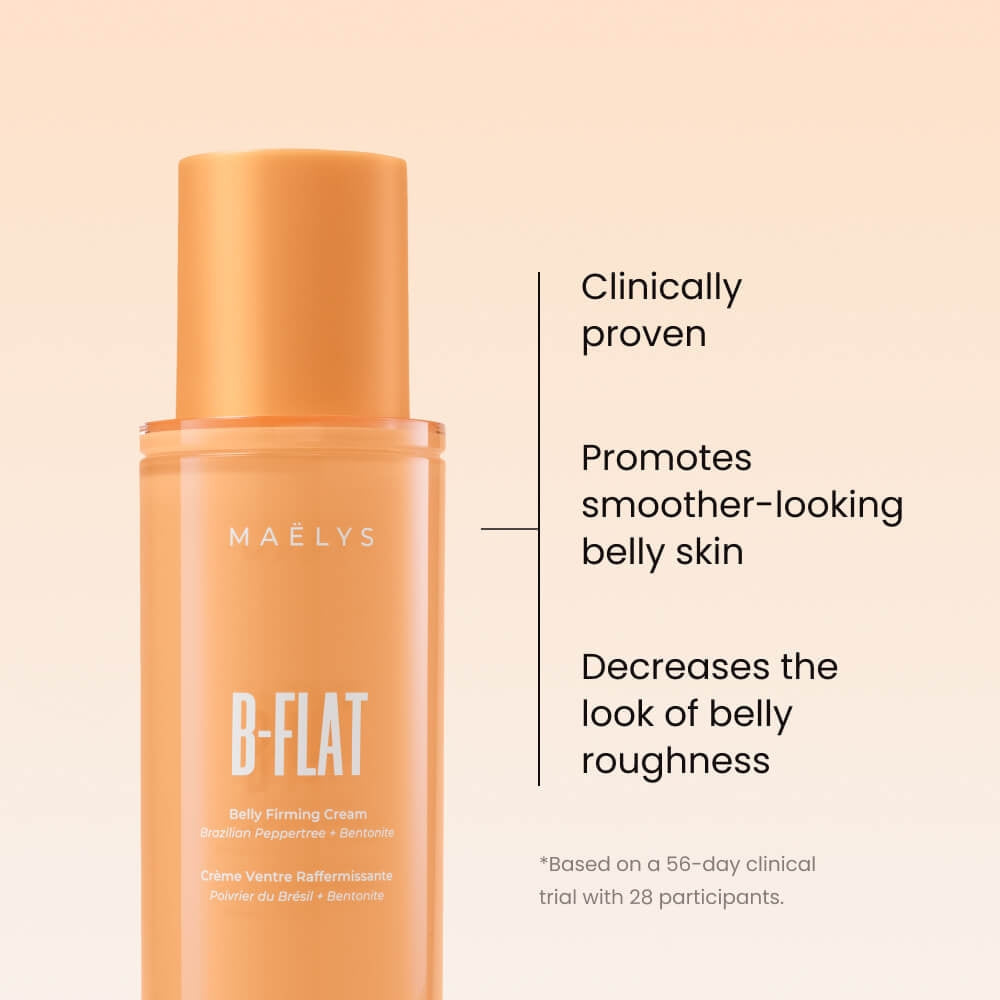 MAËLYS B-FLAT Belly Firming Cream for Women - Skin Tightening & Moisturizing Treatment with Shea Butter & Bentonite Clay - Smooths Look of Stretch Marks - Postpartum Body Care (3.4 Fl Oz)